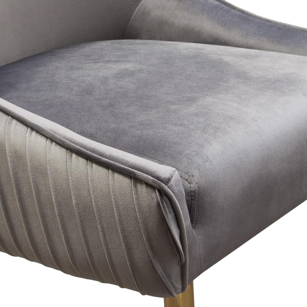 Set of (2) Quinn Dining Chairs w/ Vertical Outside Pleat Detail and Contoured Arm in Grey Velvet w/ Brushed Gold Metal Leg by Diamond Sofa. Picture 3