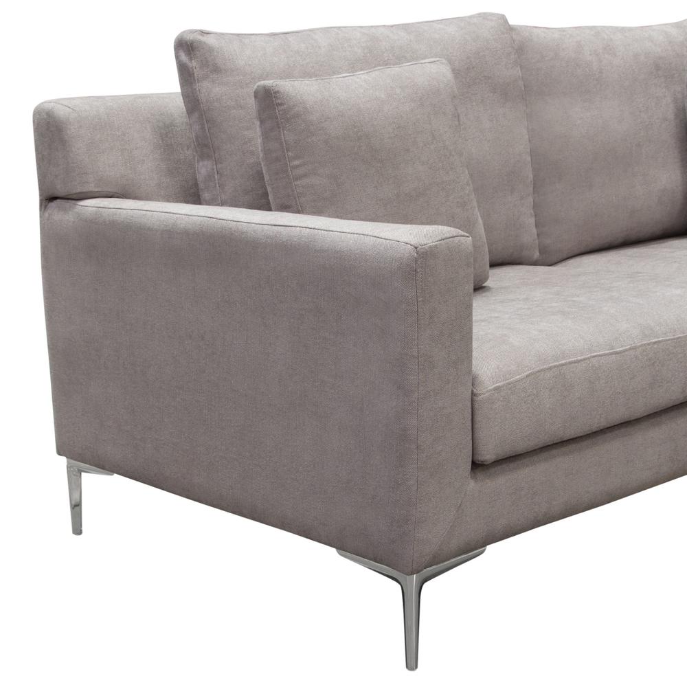 Seattle Loose Back Loveseat in Grey Polyester Fabric w/ Polished Silver Metal Leg. Picture 5