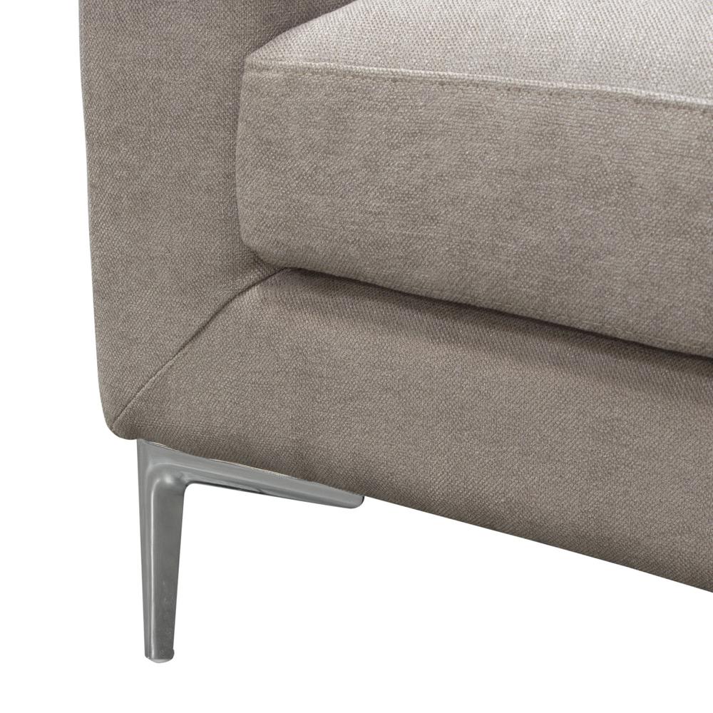 Seattle Loose Back Loveseat in Grey Polyester Fabric w/ Polished Silver Metal Leg. Picture 6