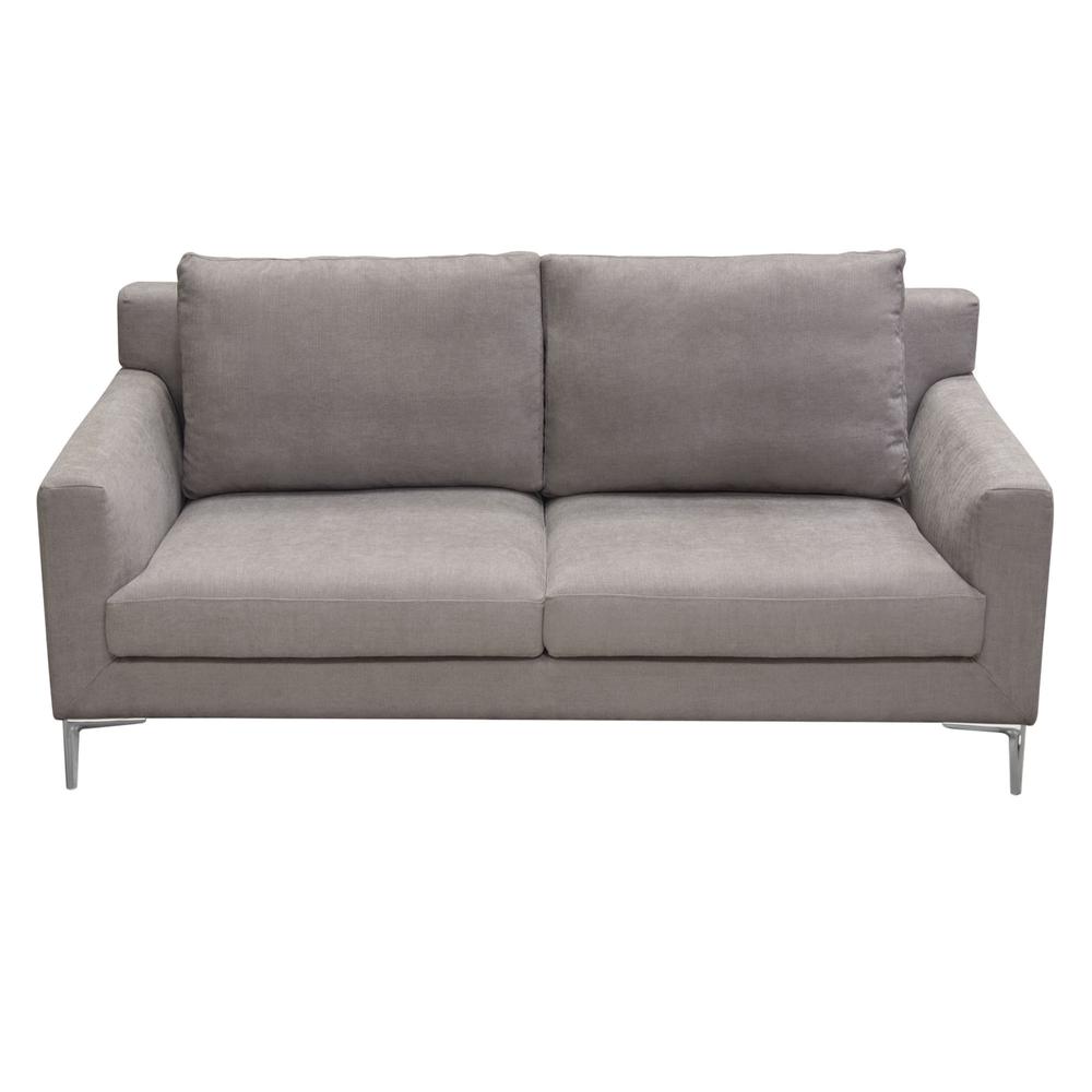 Seattle Loose Back Loveseat in Grey Polyester Fabric w/ Polished Silver Metal Leg. Picture 4