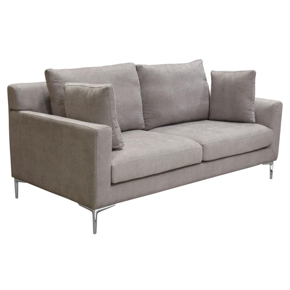 Seattle Loose Back Loveseat in Grey Polyester Fabric w/ Polished Silver Metal Leg. Picture 12