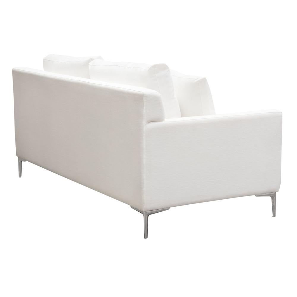 Seattle Loose Back Loveseat in White Linen w/ Polished Silver Metal Leg. Picture 7