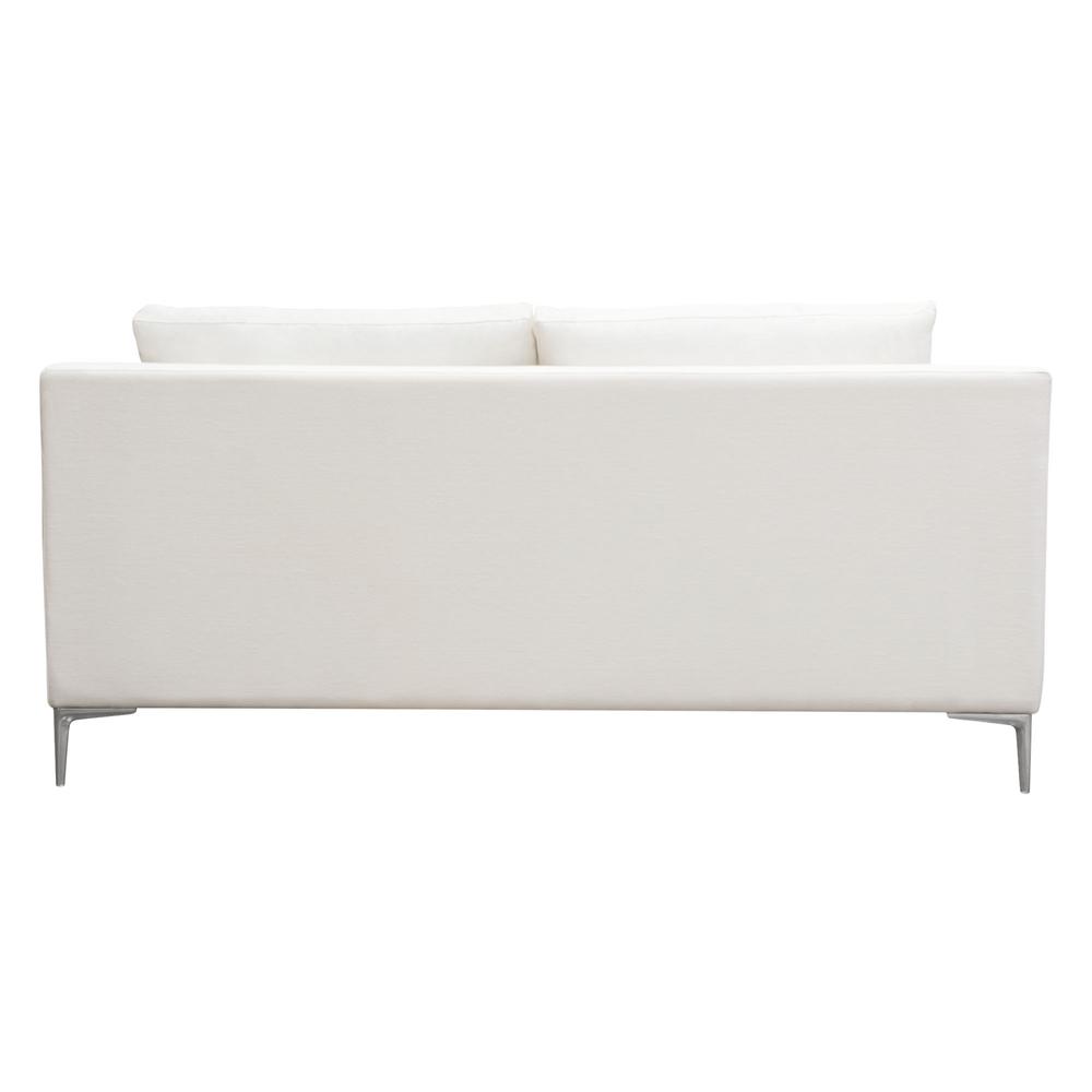 Seattle Loose Back Loveseat in White Linen w/ Polished Silver Metal Leg. Picture 14