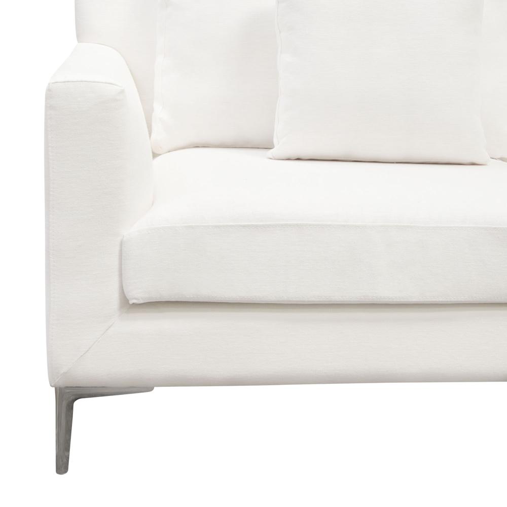 Seattle Loose Back Loveseat in White Linen w/ Polished Silver Metal Leg. Picture 4
