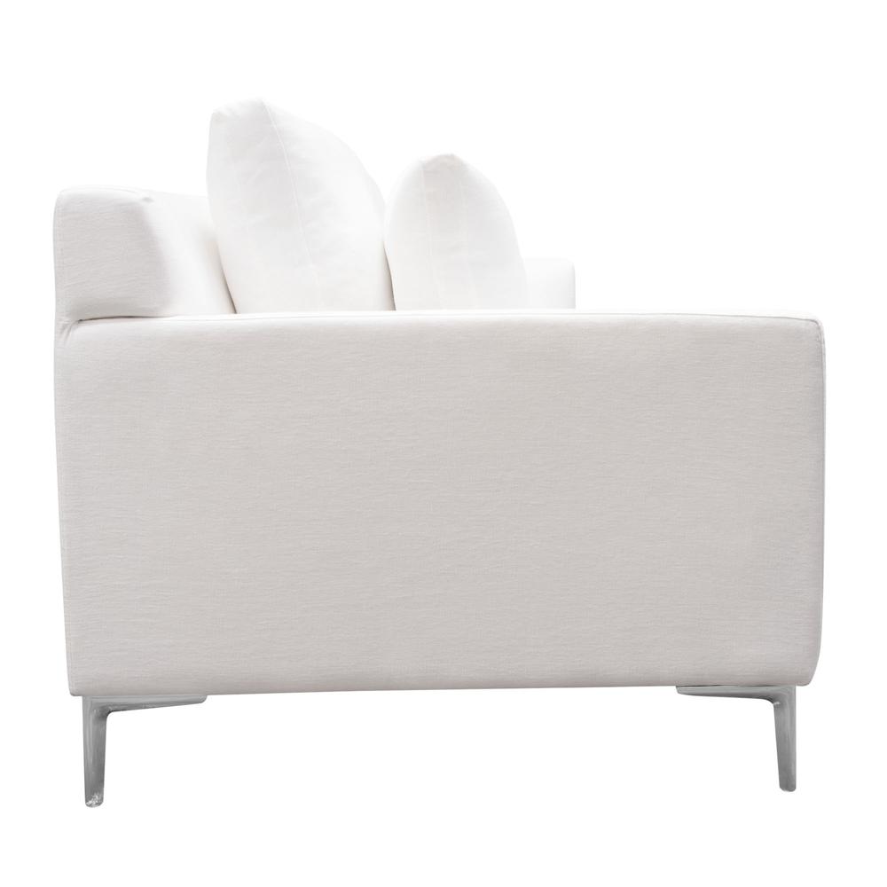 Seattle Loose Back Sofa in White Linen w/ Polished Silver Metal Leg. Picture 9