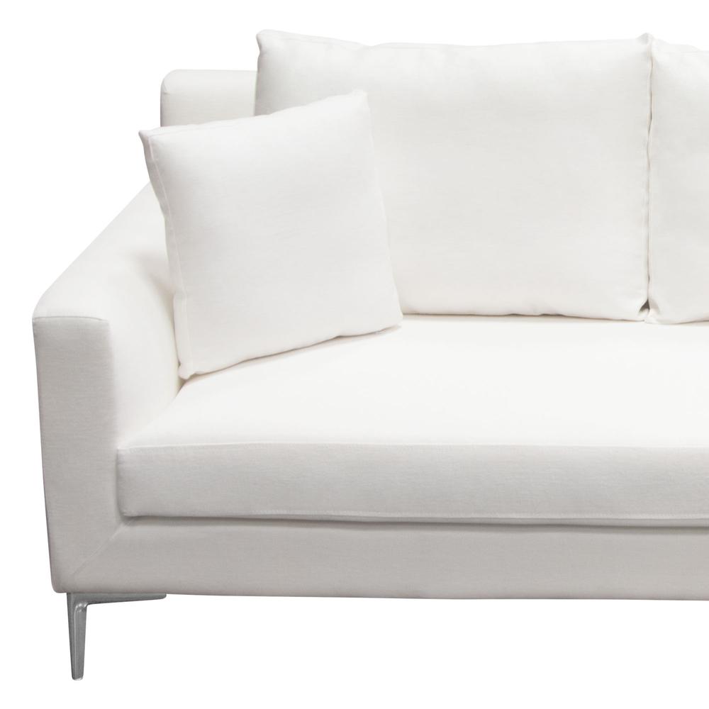 Seattle Loose Back Sofa in White Linen w/ Polished Silver Metal Leg. Picture 13