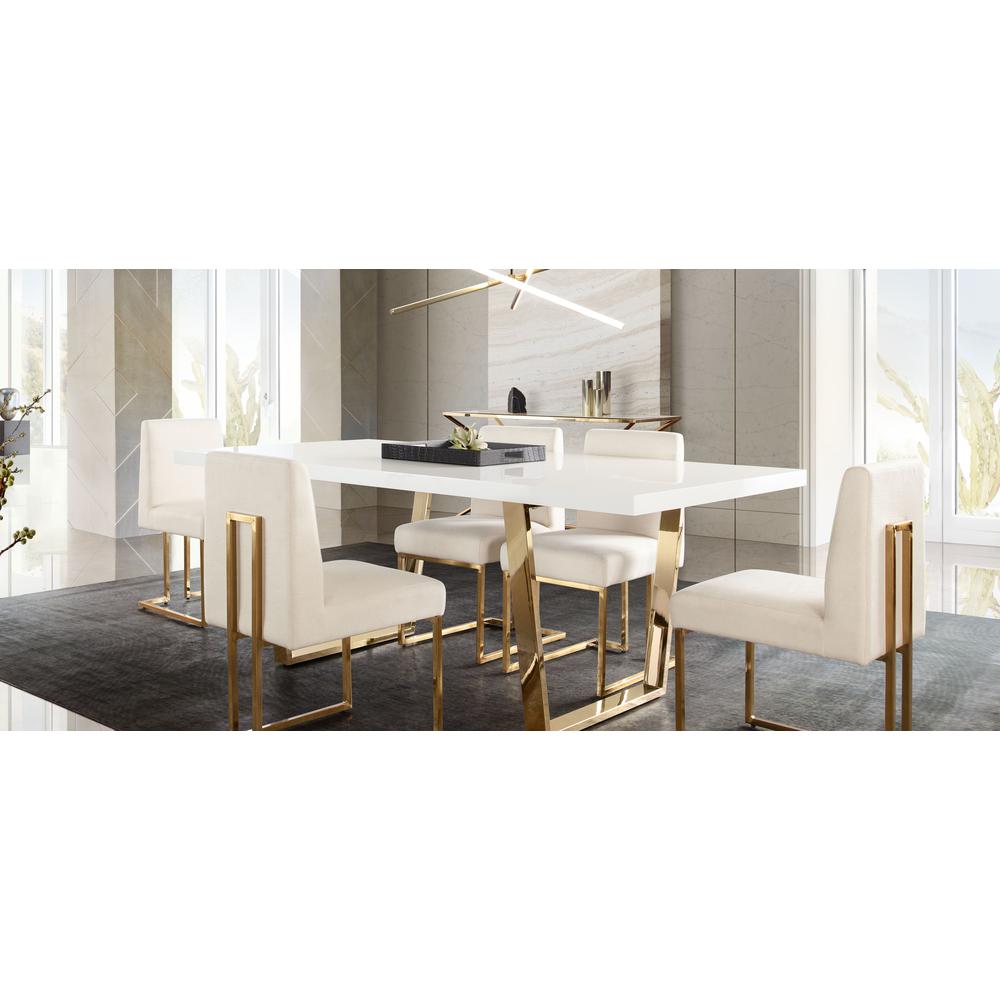 Set of (2) Skyline Dining Chairs in Cream Fabric w/ Polished Gold Metal Frame by Diamond Sofa. Picture 5