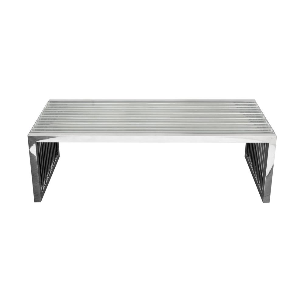 SOHO Rectangular Stainless Steel Cocktail Table w/ Clear, Tempered Glass Top. Picture 8