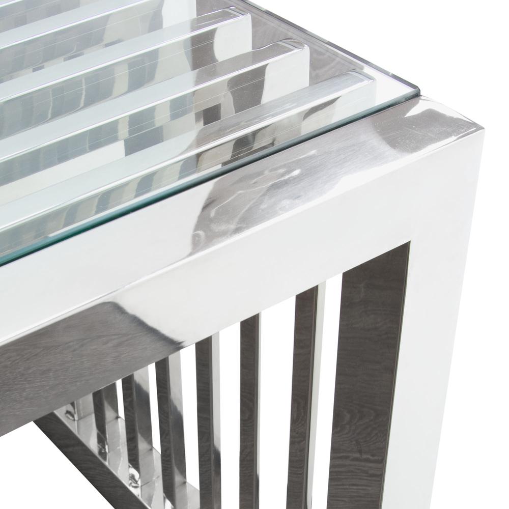 SOHO Rectangular Stainless Steel Cocktail Table w/ Clear, Tempered Glass Top. Picture 6