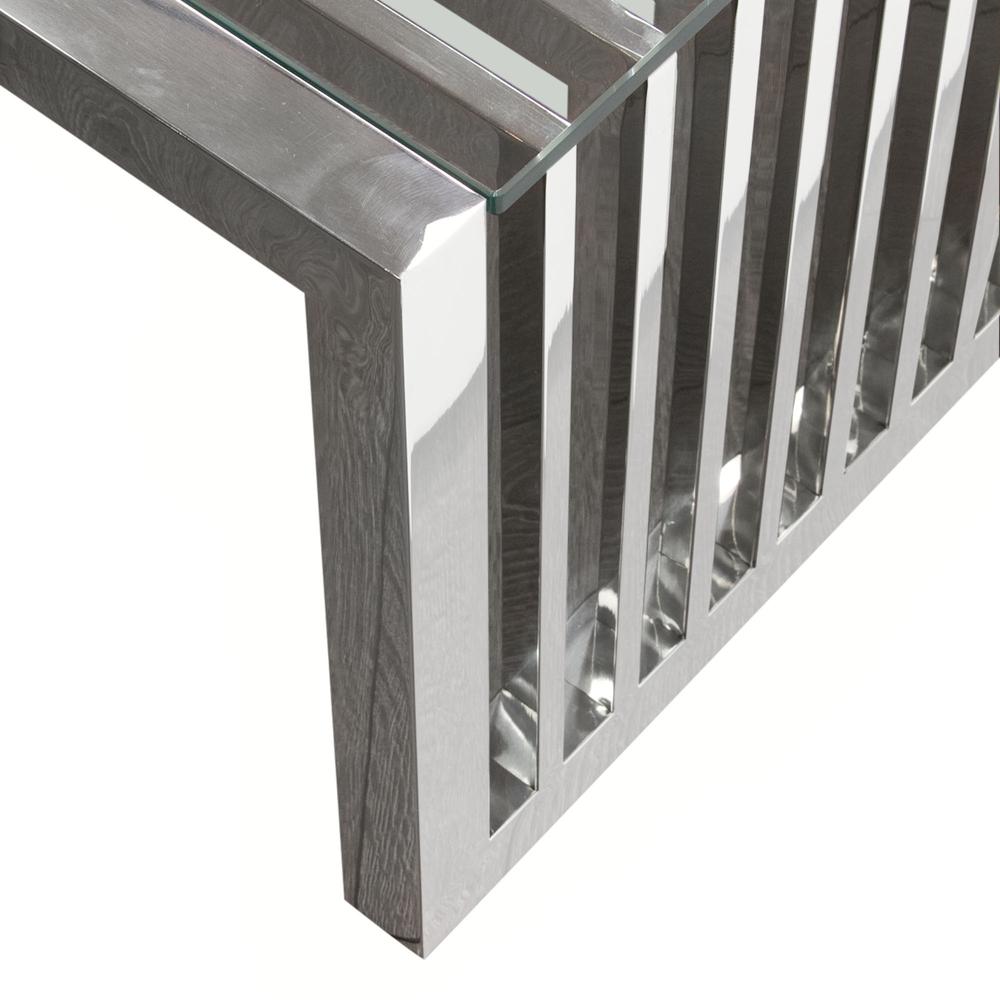 SOHO Rectangular Stainless Steel Cocktail Table w/ Clear, Tempered Glass Top. Picture 7