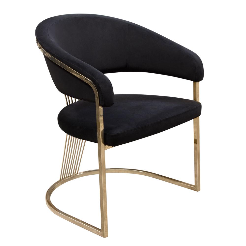Solstice Dining Chair in Black Velvet w/ Polished Gold Metal Frame by Diamond Sofa. Picture 3