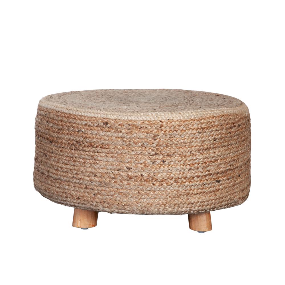 Round Accent Stool in Natural Jute Fiber w/ Wood Legs by Diamond Sofa. Picture 8