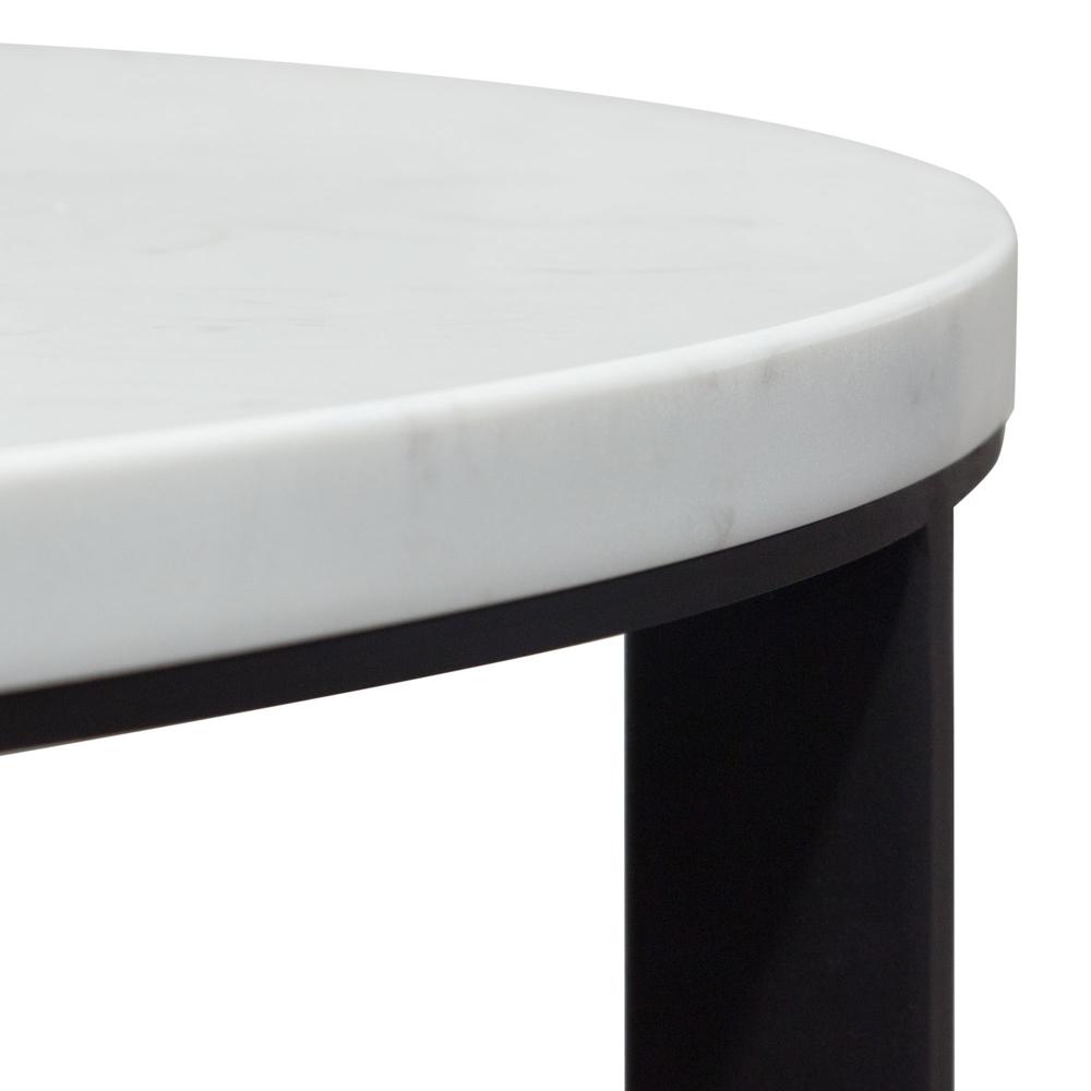 Surface Round End Table w/ Engineered Marble Top & Black Powder Coated Metal Base. Picture 8