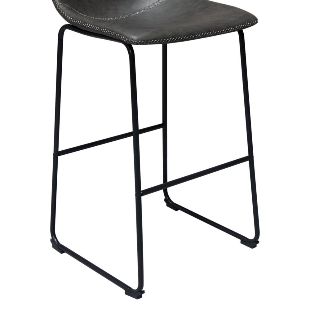 Theo Set of (2) Bar Height Chairs in Weathered Grey Leatherette w/ Black Metal Base. Picture 4