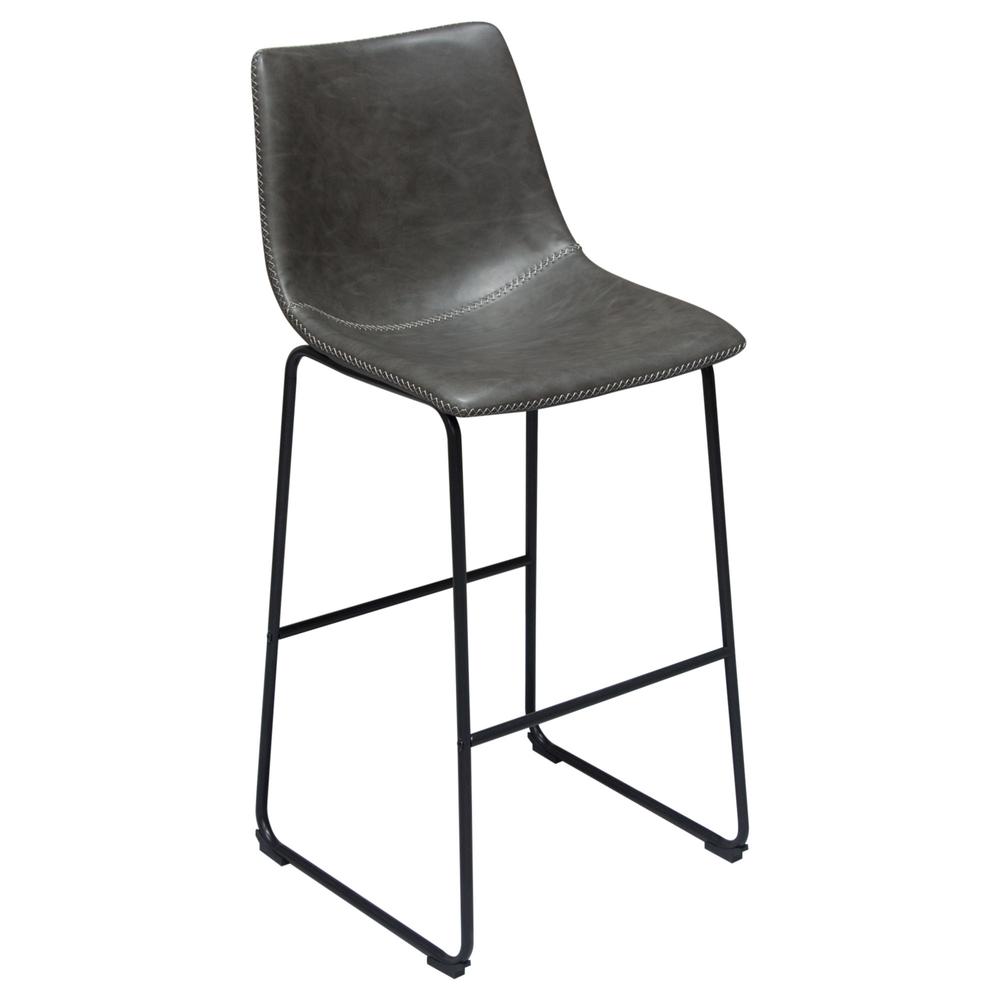 Theo Set of (2) Bar Height Chairs in Weathered Grey Leatherette w/ Black Metal Base. Picture 12