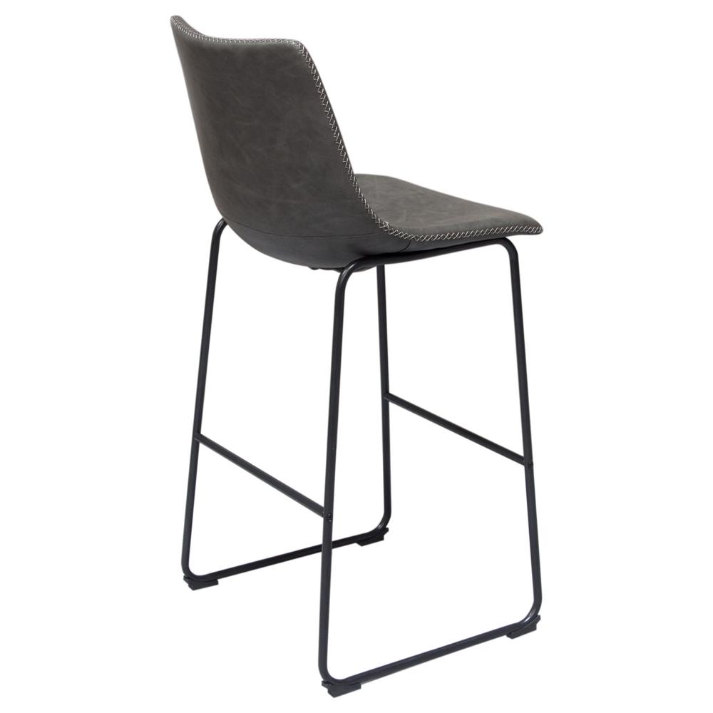 Theo Set of (2) Bar Height Chairs in Weathered Grey Leatherette w/ Black Metal Base. Picture 15