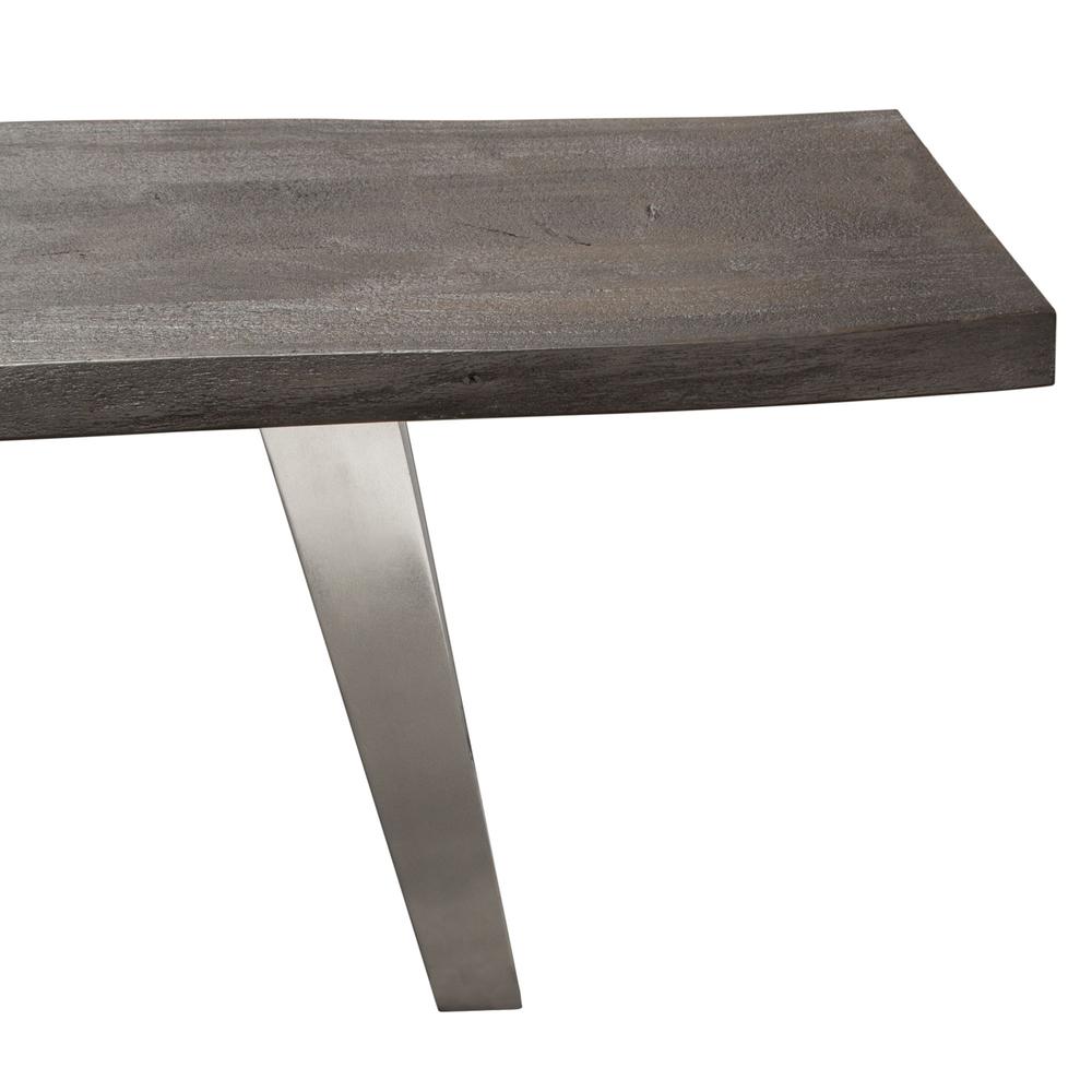 Titan Solid Acacia Wood Accent Bench in Espresso Finish w/ Silver Metal Inlay & Base. Picture 6