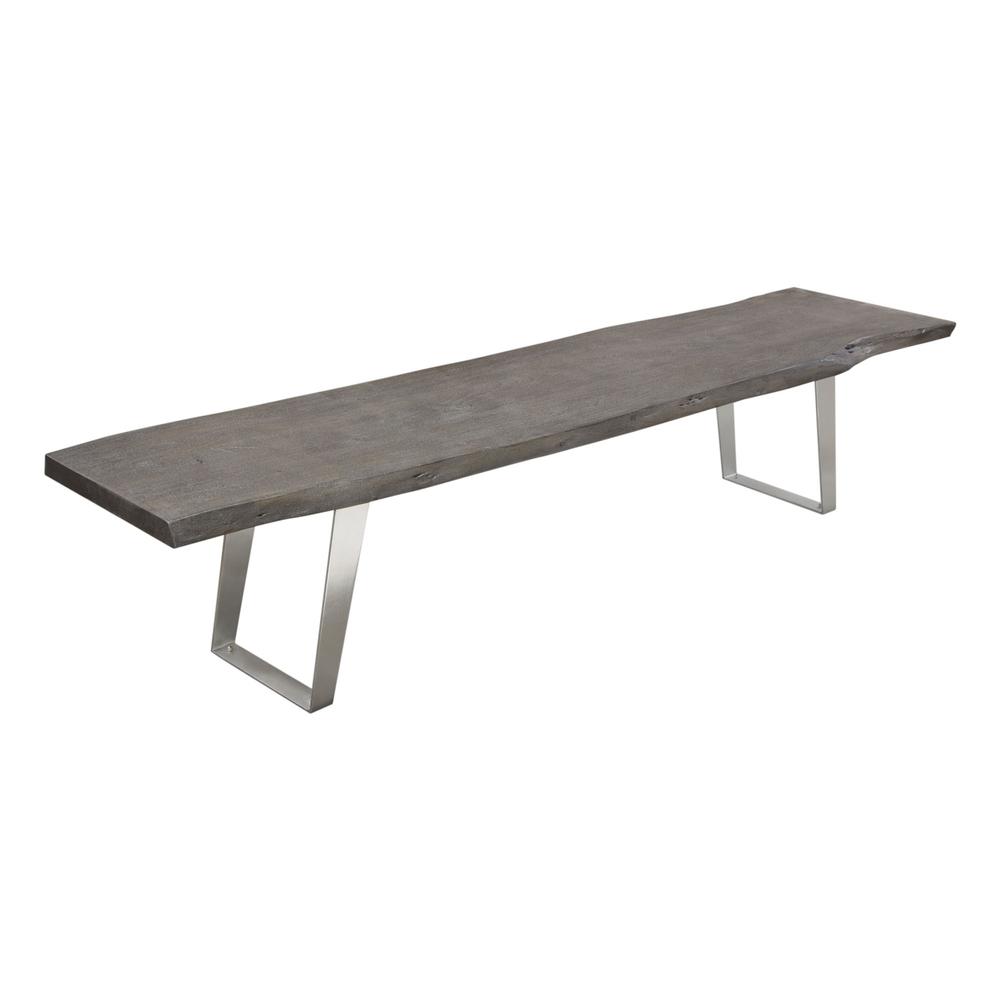 Titan Solid Acacia Wood Accent Bench in Espresso Finish w/ Silver Metal Inlay & Base. Picture 3