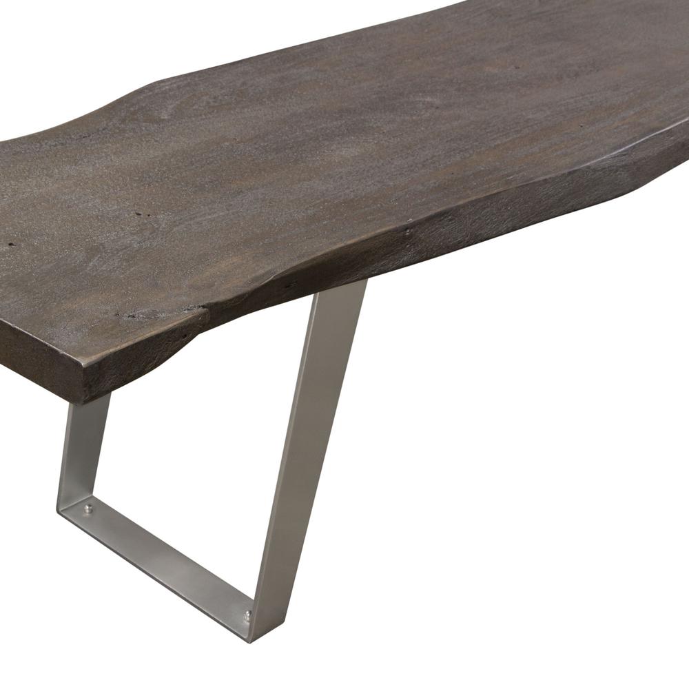 Titan Solid Acacia Wood Accent Bench in Espresso Finish w/ Silver Metal Inlay & Base. Picture 10