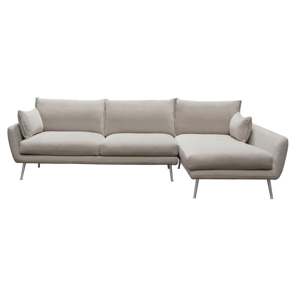 2PC Sectional in Light Flax Fabric w/ Feather Down Seating & Brushed Metal Legs. Picture 2