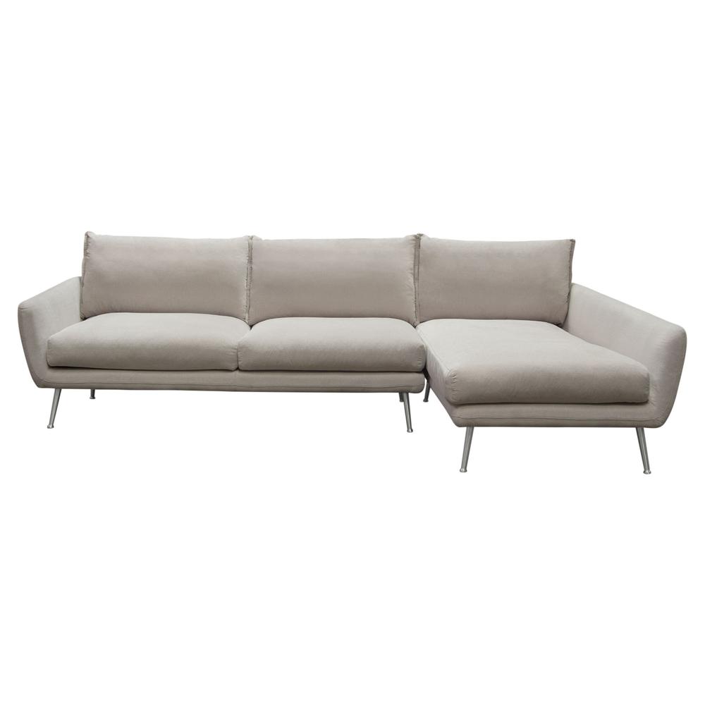 2PC Sectional in Light Flax Fabric w/ Feather Down Seating & Brushed Metal Legs. Picture 3