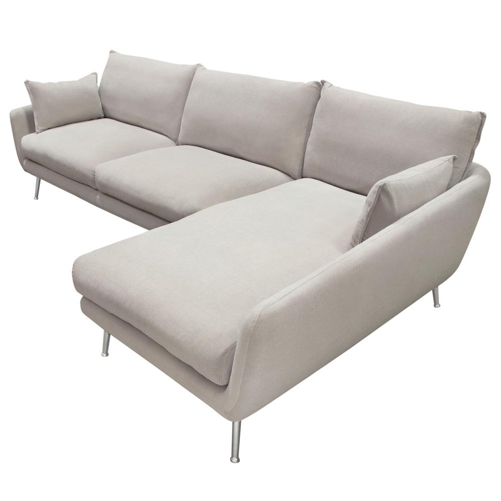 2PC Sectional in Light Flax Fabric w/ Feather Down Seating & Brushed Metal Legs. Picture 4