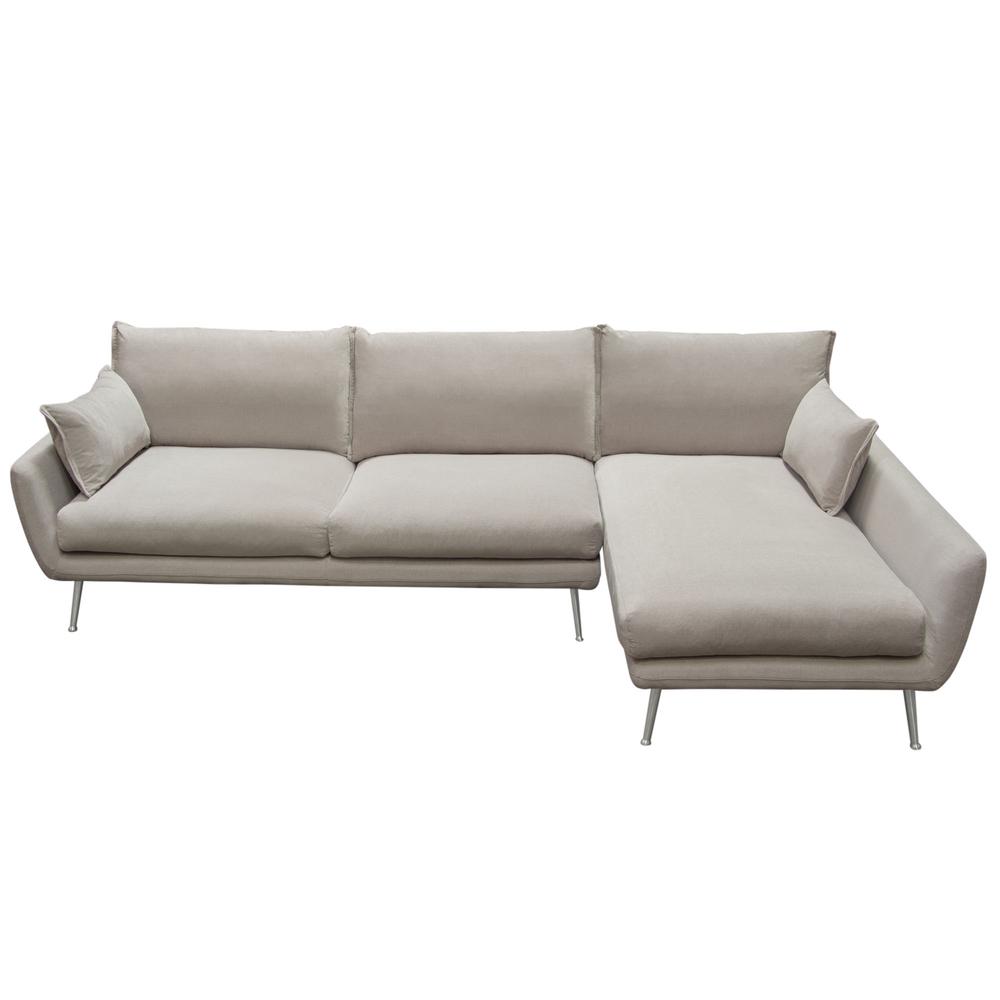 2PC Sectional in Light Flax Fabric w/ Feather Down Seating & Brushed Metal Legs. Picture 8