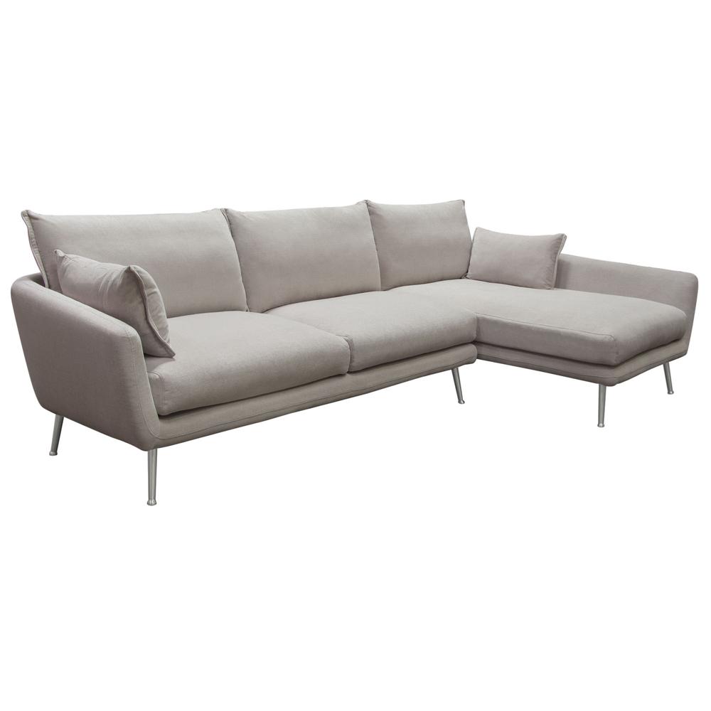 2PC Sectional in Light Flax Fabric w/ Feather Down Seating & Brushed Metal Legs. Picture 9
