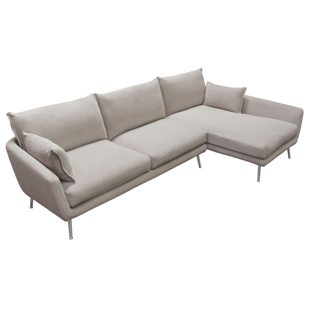 2PC Sectional in Light Flax Fabric w/ Feather Down Seating & Brushed Metal Legs. Picture 10