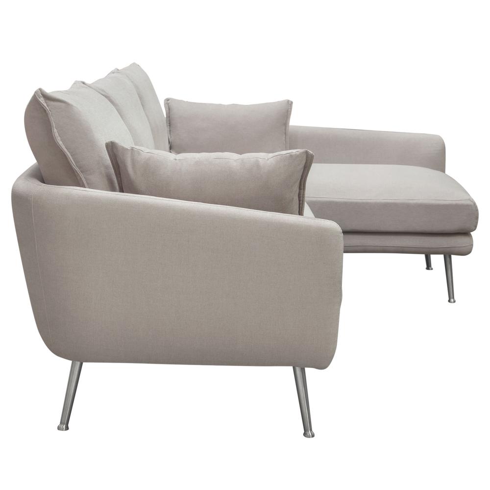 2PC Sectional in Light Flax Fabric w/ Feather Down Seating & Brushed Metal Legs. Picture 11