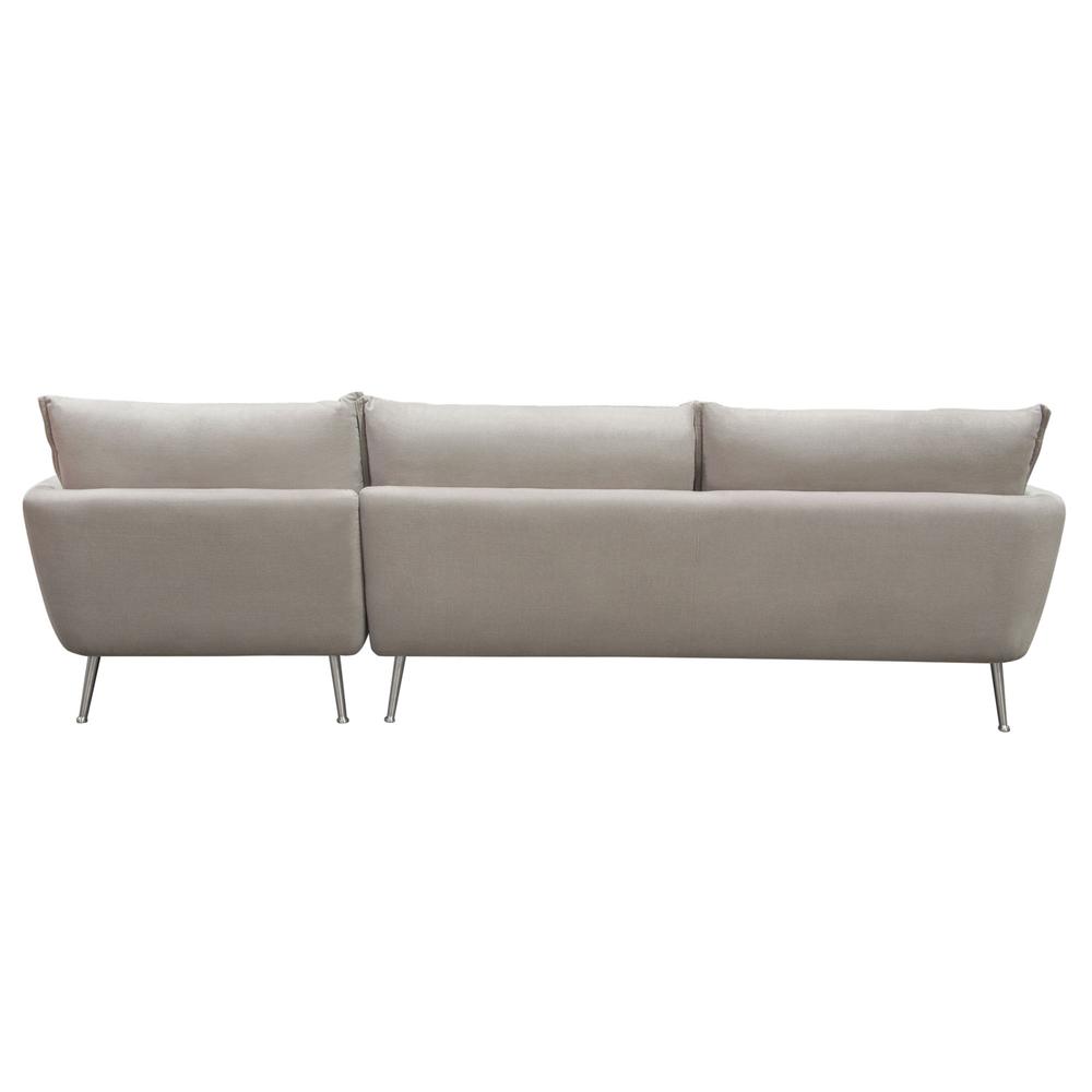 2PC Sectional in Light Flax Fabric w/ Feather Down Seating & Brushed Metal Legs. Picture 13