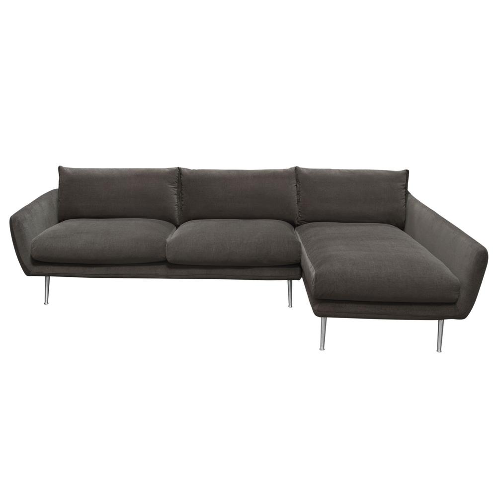 Vantage RF 2PC Sectional in Iron Grey Fabric w/ Brushed Metal Legs. Picture 3
