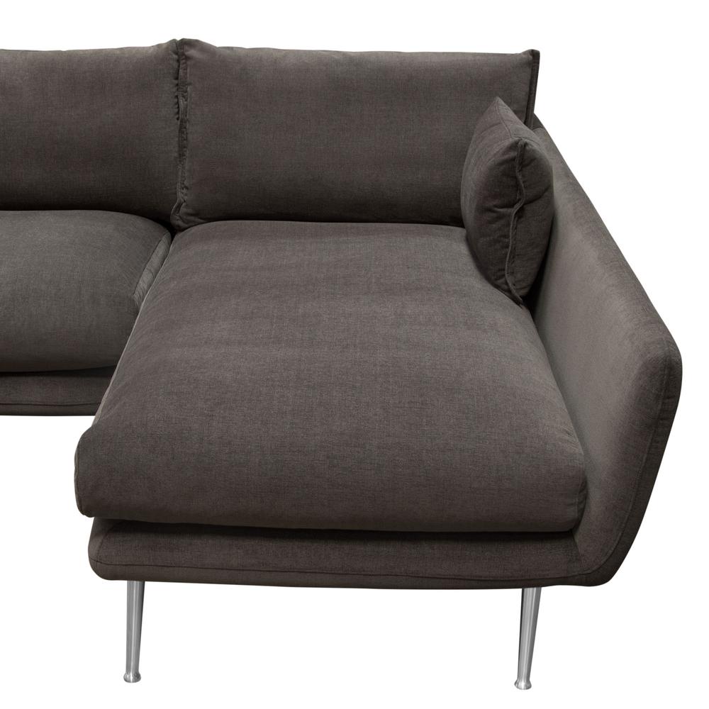 Vantage RF 2PC Sectional in Iron Grey Fabric w/ Brushed Metal Legs. Picture 8