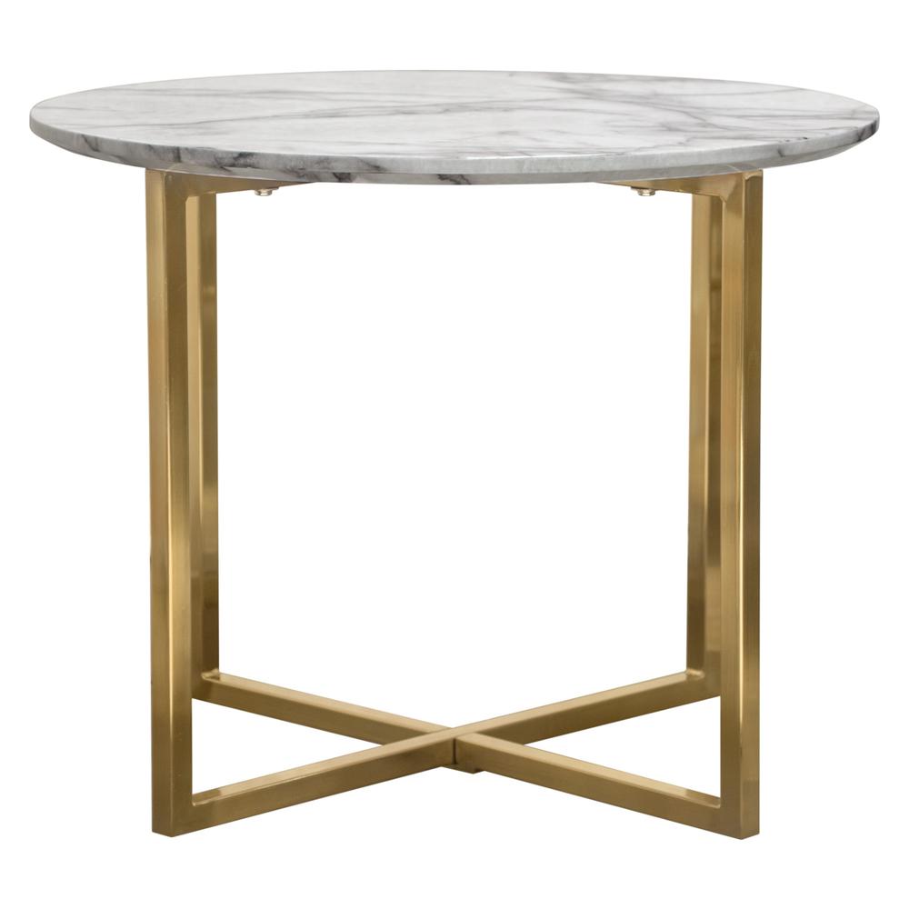 Vida 24" Round End Table w/ Faux Marble Top and Brushed Gold Metal Frame. Picture 4