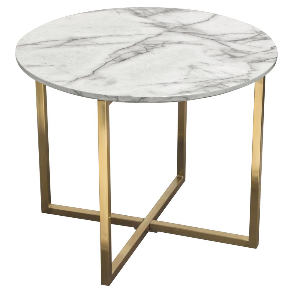 Vida 24" Round End Table w/ Faux Marble Top and Brushed Gold Metal Frame. Picture 7