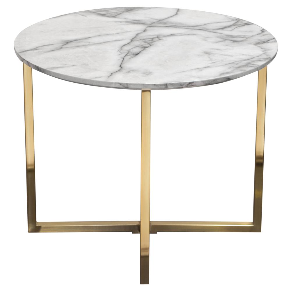 Vida 24" Round End Table w/ Faux Marble Top and Brushed Gold Metal Frame. Picture 3