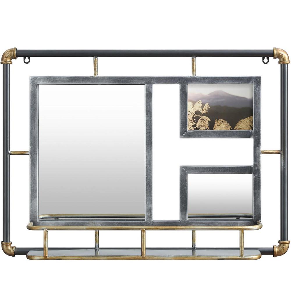 SYSTEMS PIPING MIRROR WITH FRAME/Rustic gray. Picture 1