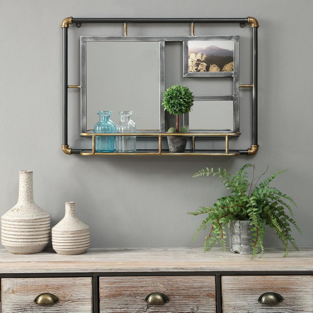 SYSTEMS PIPING MIRROR WITH FRAME/Rustic gray. Picture 2