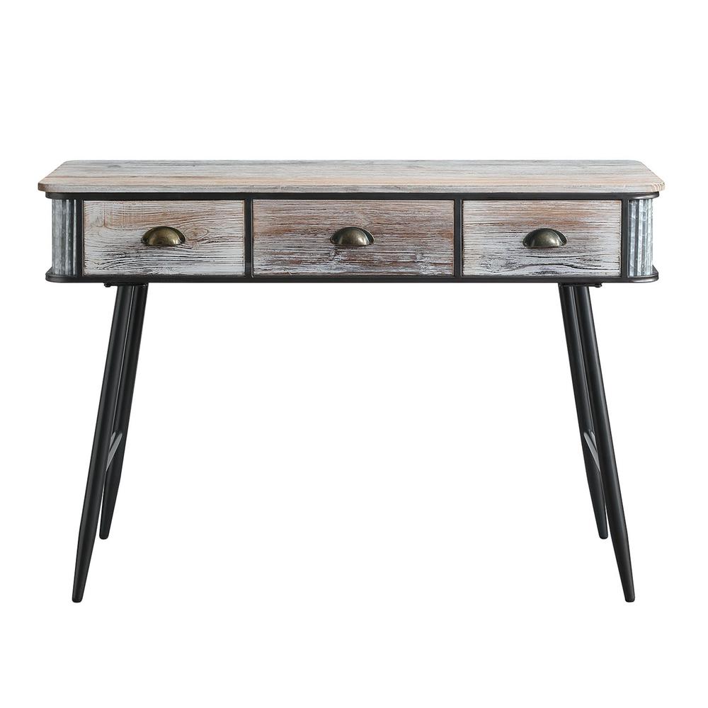 ALTA COLLECTION DESK/ENTRY TABLE WITH 3 DRAWERS/Washed Fir Wood w/gray and black metal. Picture 2