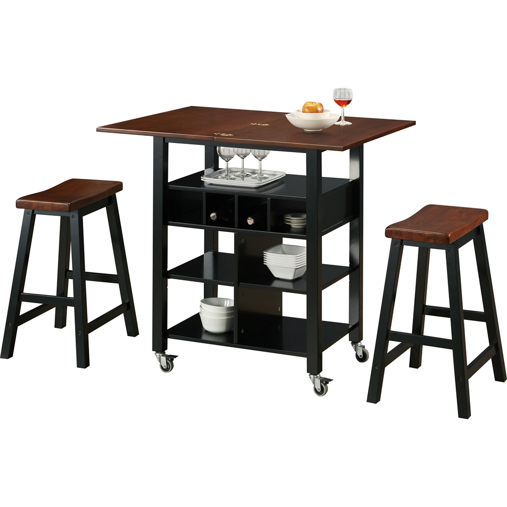 Phoenix Kitchen Island with 2 Stools. Picture 1