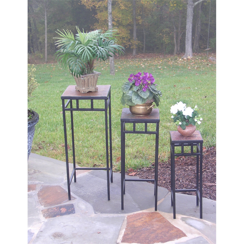 3 piece slate square plant stands w/ slate tops. Picture 2