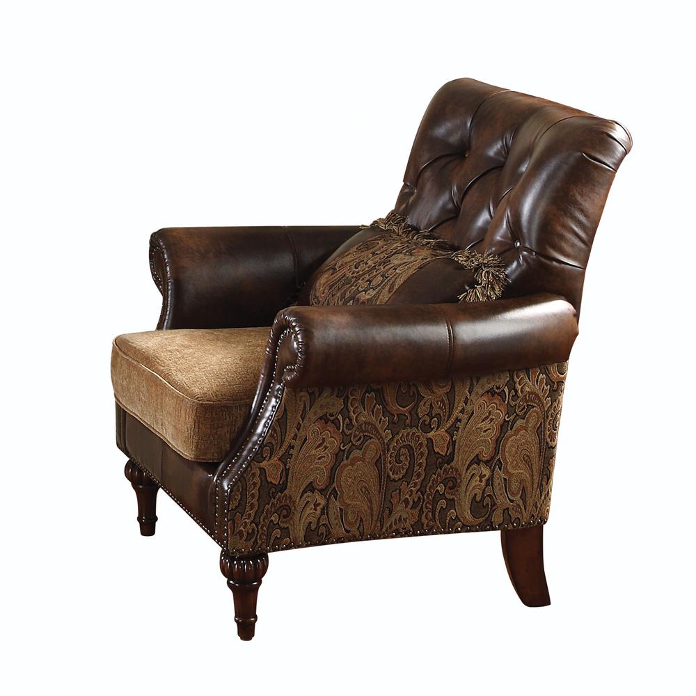 Chair (w/1 Pillow), 2-Tone Brown PU & Chenille 05497. Picture 1