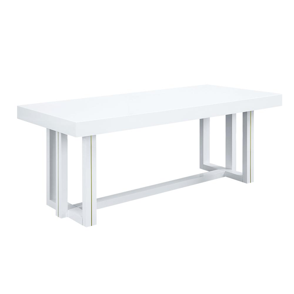 Furniture Paxley Rectangular Wood Dining Table in White High Gloss/Silver. Picture 1