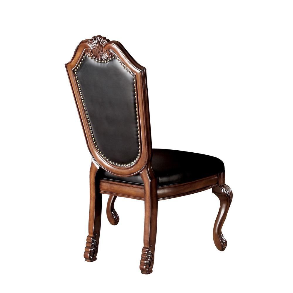 Chateau De Ville Side Chair (Set-2), Black PU & Cherry. Picture 1
