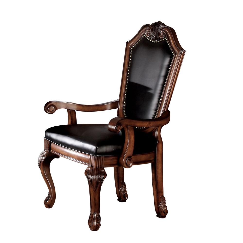 Chateau De Ville Arm Chair (Set-2), Black PU & Cherry. Picture 1