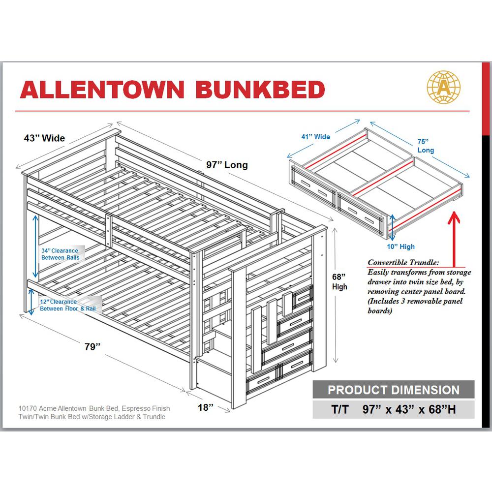 Allentown Twin/Twin Bunk Bed w/Storage Ladder & Trundle, White (1Set/4Ctn). Picture 4