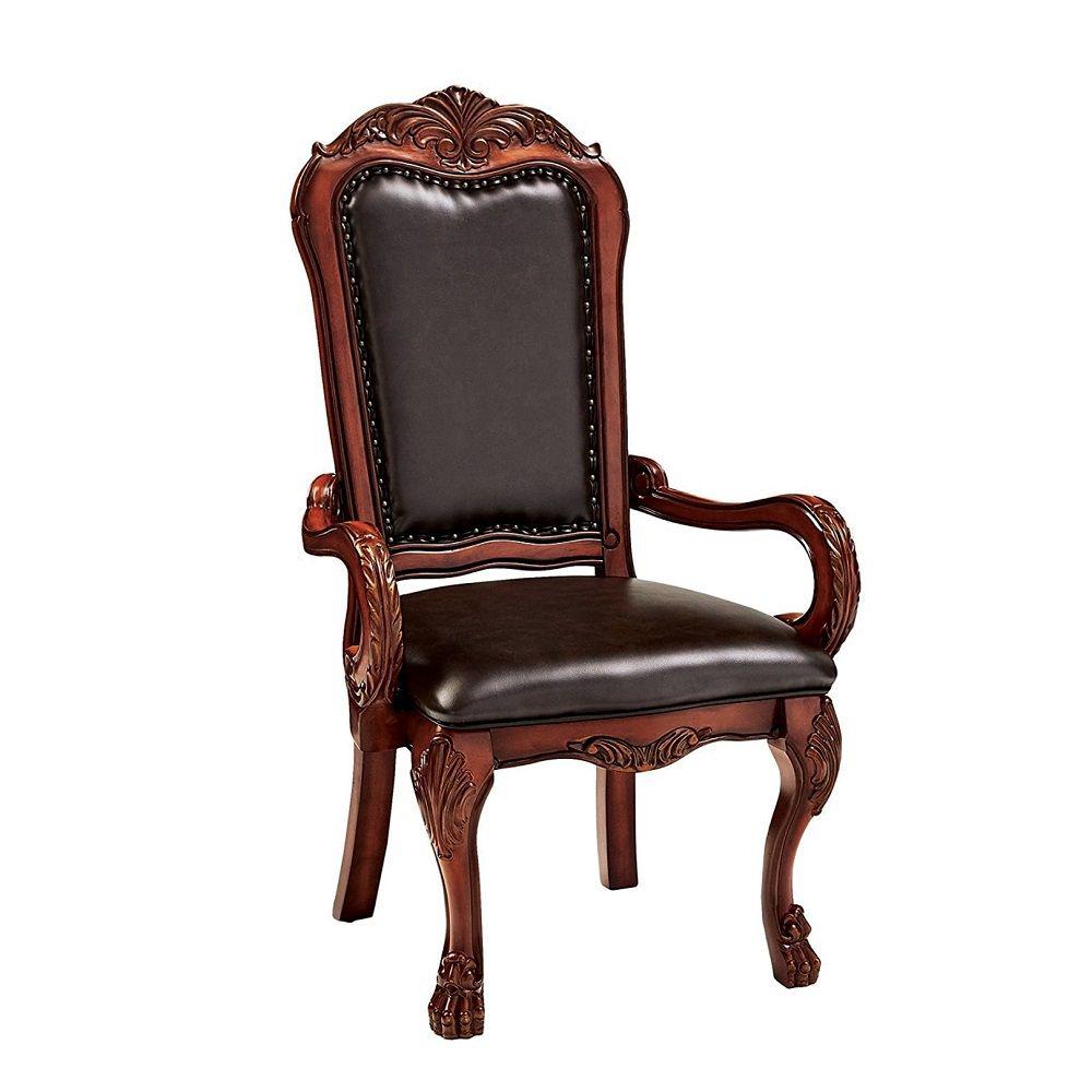 Dresden Arm Chair (Set-2), Brown PU & Cherry Oak Finish. Picture 1