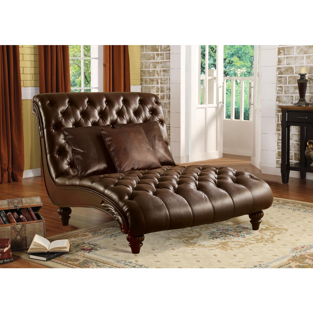 Chaise w/3Pillows, 2-Tone Brown PU 15035. Picture 1