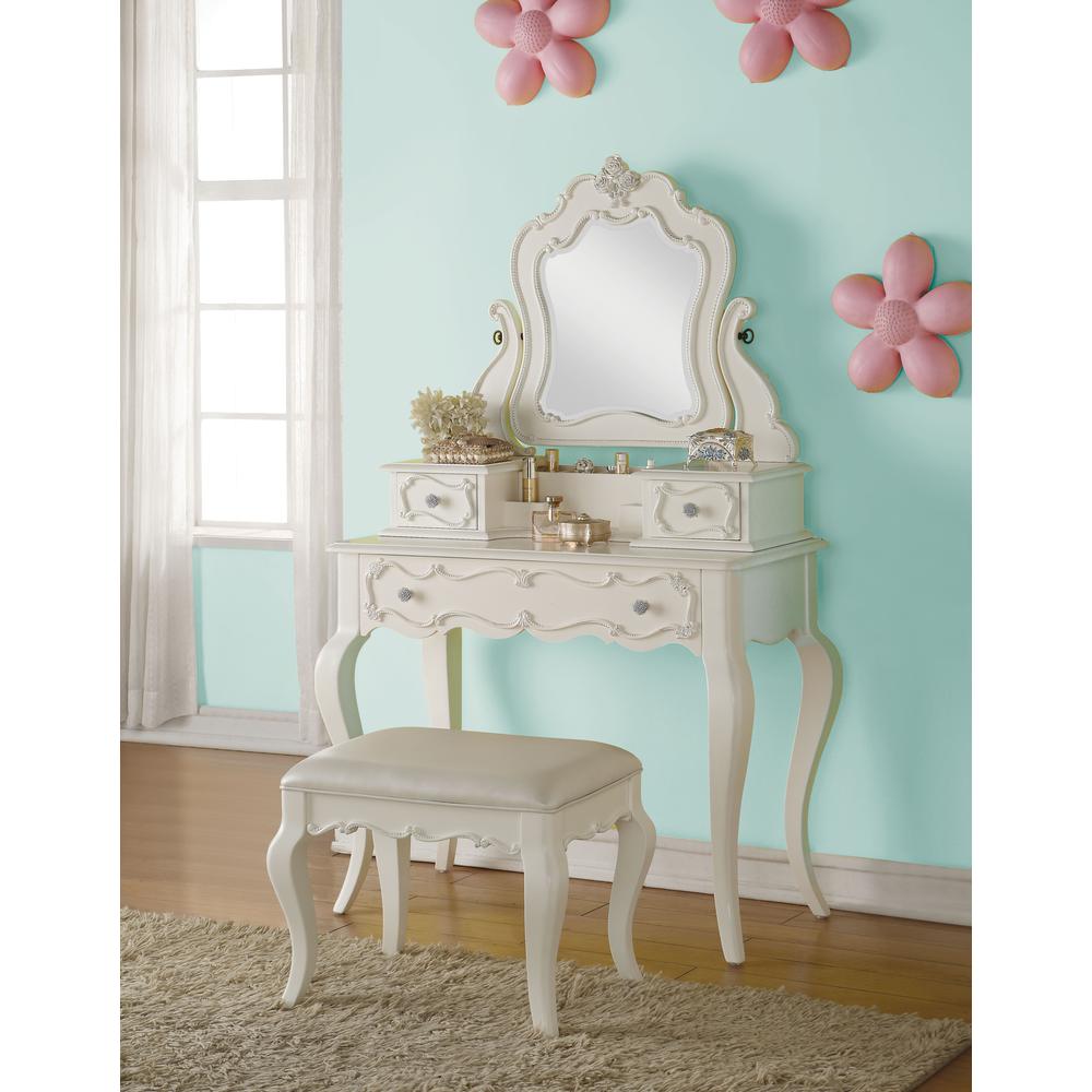 Edalene Vanity Stool, Pearl White. Picture 1
