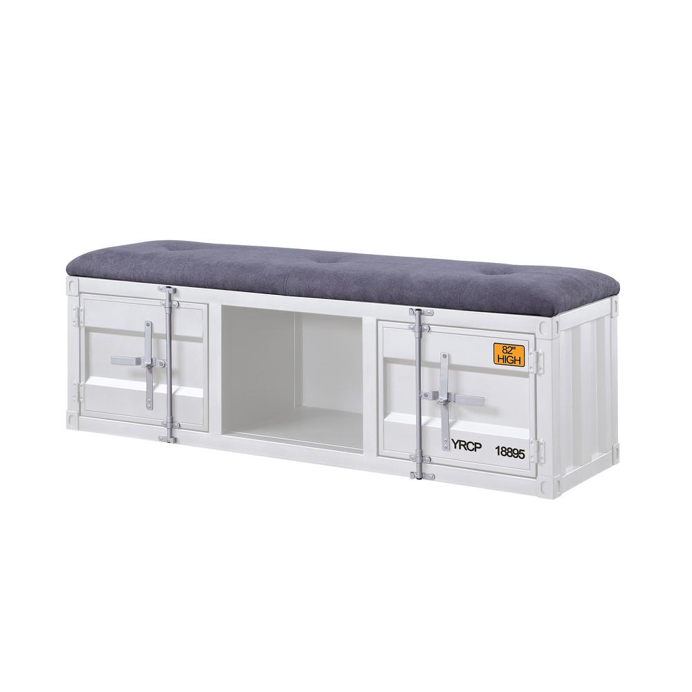 Cargo Bench (Storage), Gray Fabric & White. Picture 1